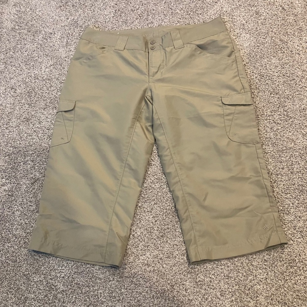 Columbia Omni-Shade Khaki Cargo Capri Pants Womens 8W Wide 18L Outdoor Tan UPF